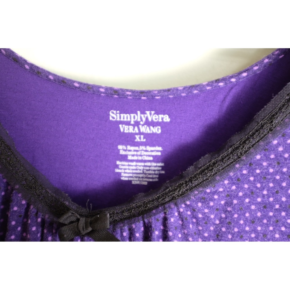 Simply Vera Vera Wang Purple Polka Dot Pajama Top Lace Trim Ruffle Hem XL - Picture 3 of 4